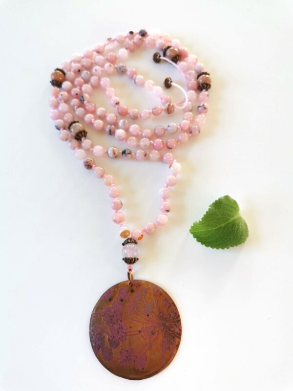 Mala Necklace with Cherry Blossom Jasper Crystals